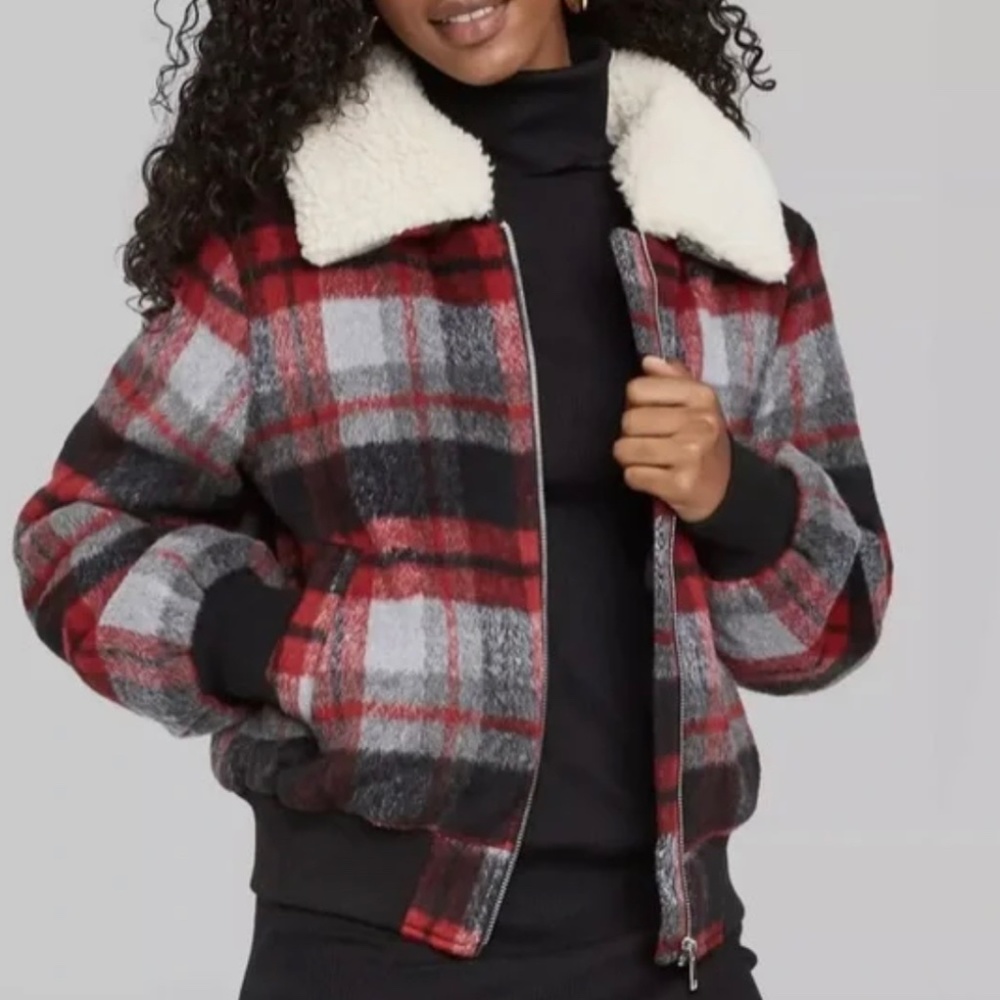 Wild Fable Plaid Bomber Jacket Removable Collar XS